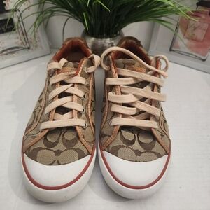 Coach Sneakers Women's Shoes Brown and Tan Logo Design Size 8.5M Preowned